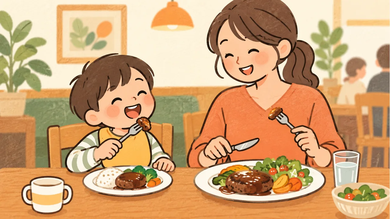親子で食事を楽しむイメージイラスト